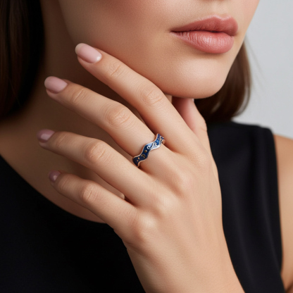 Sotiya Artist Collection Famous Painting Starry Night Inspired Enamel Open Ring Sterling Silver-Sotiya