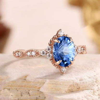 Sotiya Vintage Aquamarine Blue Oval Fantasy Starbrite Cut Engagement Ring Sterling Silver-Sotiya