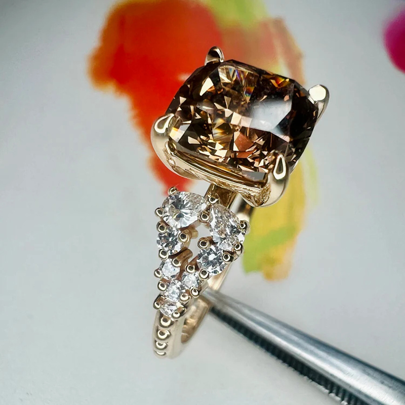 Sotiya Sidestone Coffee Cushion Cut Engagement Ring Sterling Silver-Sotiya