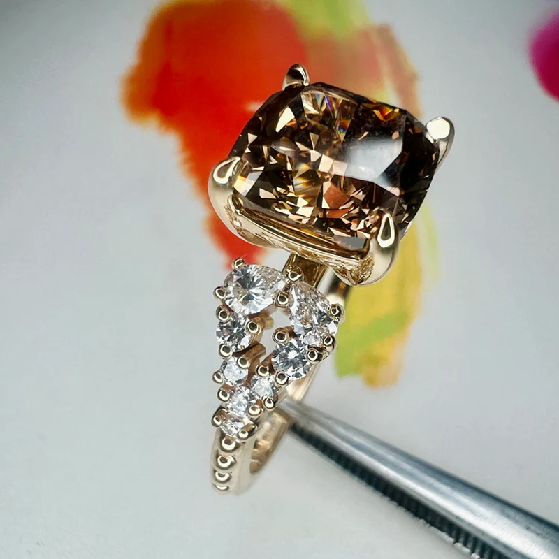 Sotiya Sidestone Coffee Cushion Cut Engagement Ring Sterling Silver-Sotiya