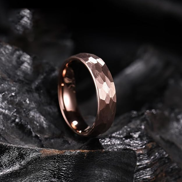 Sotiya Tungsten Coffee Plated Brown Hammered Design Men's Wedding Ring-Sotiya