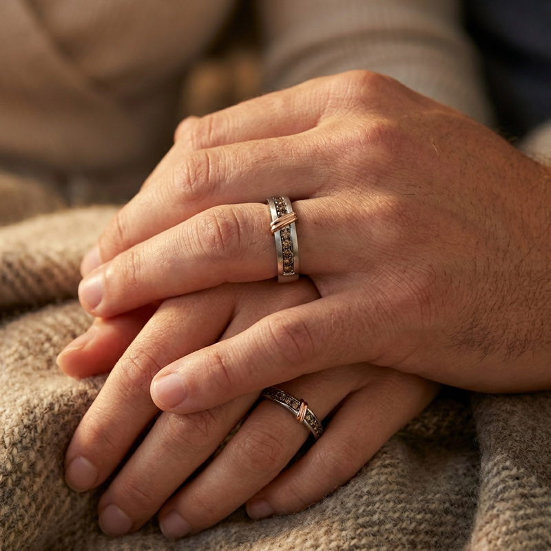Sotiya Knot Design Round Cut Coffee Couple Rings Sterling Silver-Sotiya