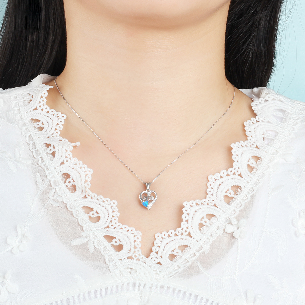 Sotiya Heart Shaped Opal MOM Necklace Sterling Silver-Sotiya