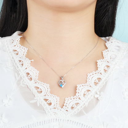 Sotiya Heart Shaped Opal MOM Necklace Sterling Silver-Sotiya