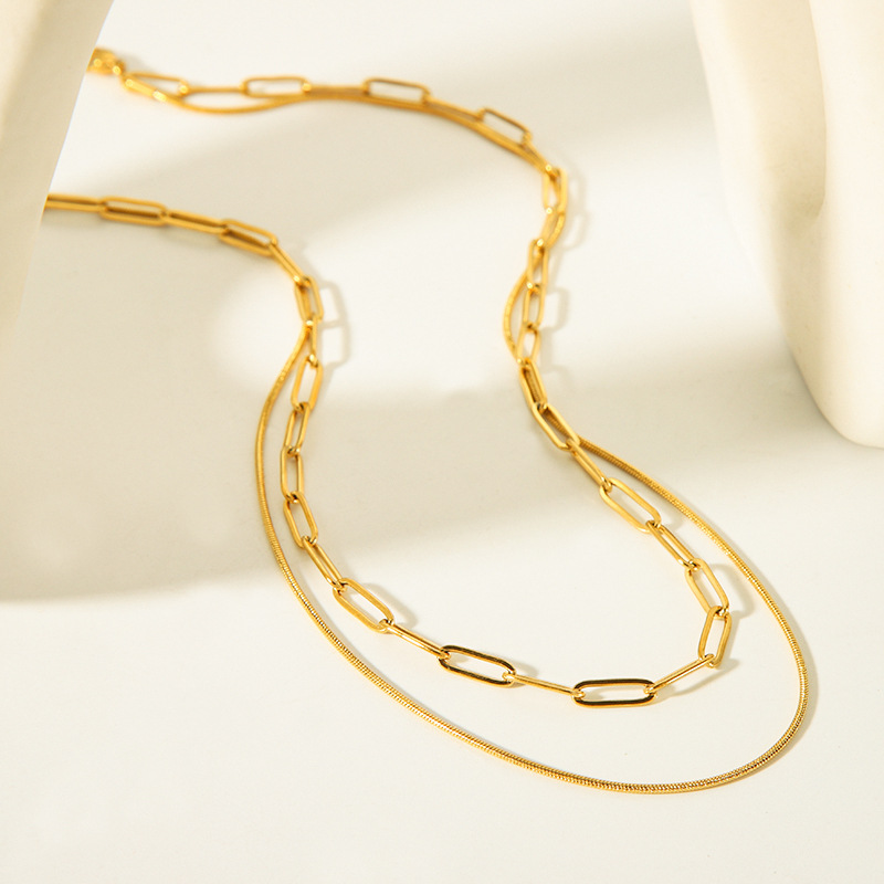 Sotiya Double Chain & Omega Necklace Titanium Steel with Gold Plating-Sotiya