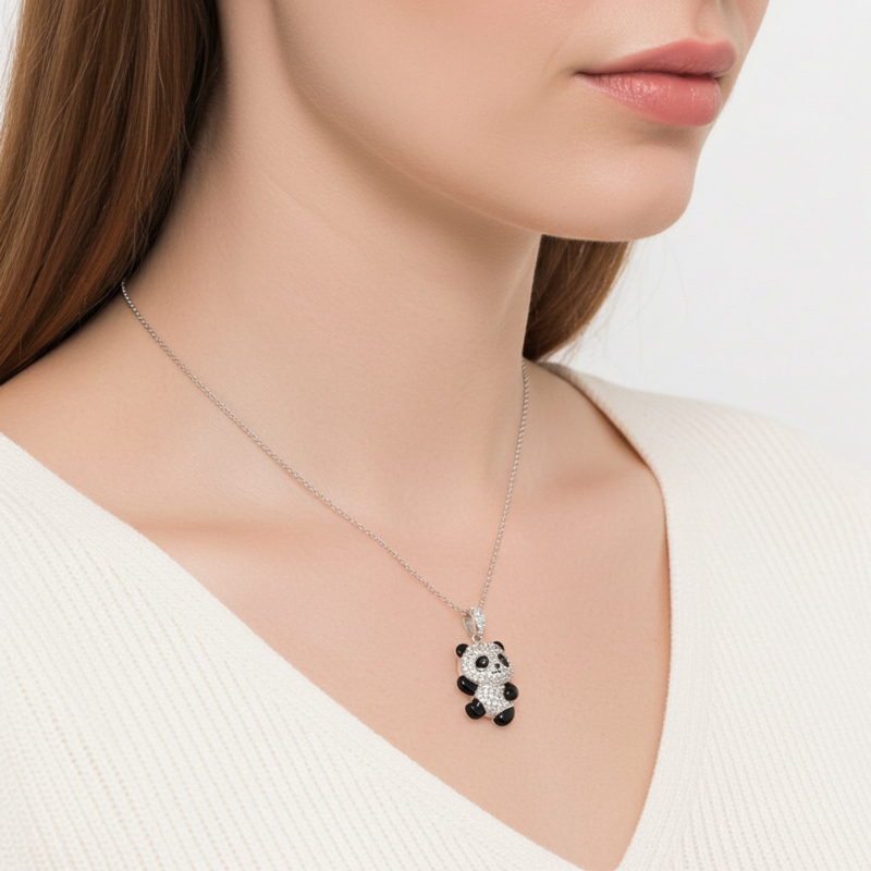 Sotiya Panda Black Enamel Pendant Necklace-Sotiya