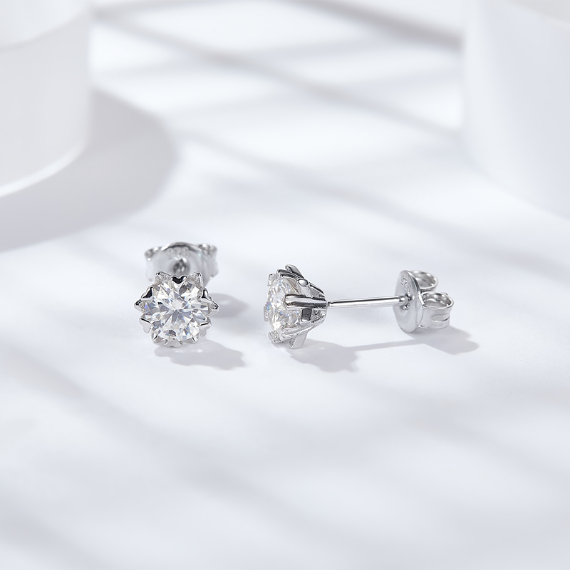 Sotiya Snowflake Round Cut Moissanite Stud Earrings Sterling Silver-Sotiya