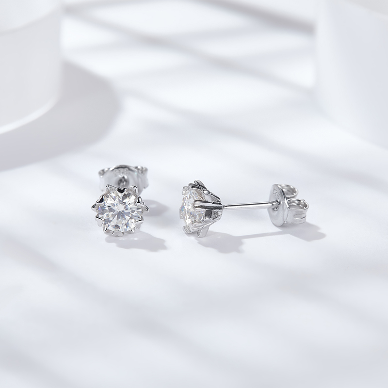 Sotiya Snowflake Round Cut Moissanite Stud Earrings Sterling Silver-Sotiya