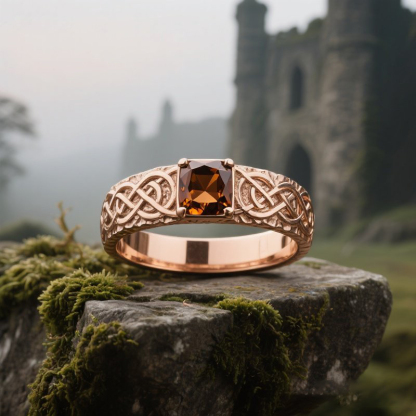 Sotiya Best Buds Princess Inspired Celtic Knot Design Coffee Cushion Cut Engagement Ring Sterling Silver-Sotiya