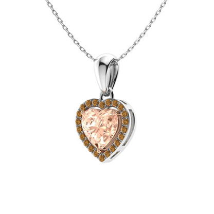 Sotiya Coffee Halo Morganite Heart Cut Necklace Sterling Silver-Sotiya