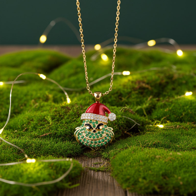 Sotiya Christmas Green Monster Enamel Necklace Sterling Silver-Sotiya