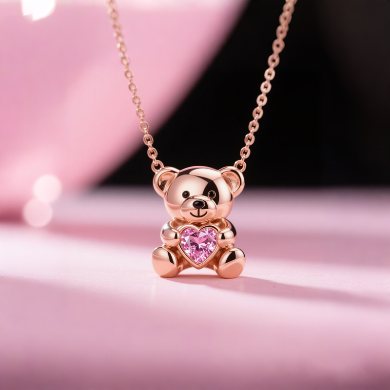 Sotiya Best Buds Embrace Love Teddy Bear Heart Cut Necklace Sterling Silver-Sotiya