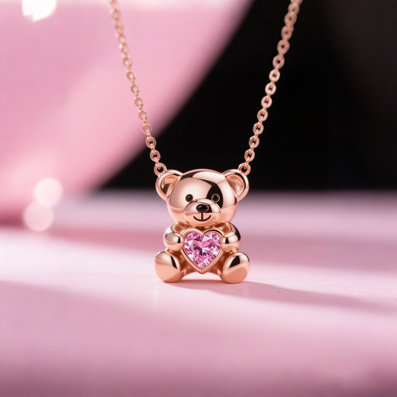 Sotiya Best Buds Embrace Love Teddy Bear Heart Cut Necklace Sterling Silver-Sotiya