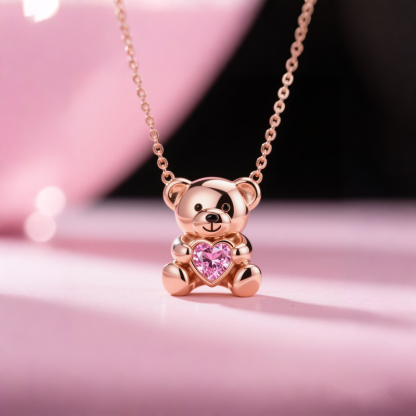Sotiya Best Buds Embrace Love Teddy Bear Heart Cut Necklace Sterling Silver-Sotiya