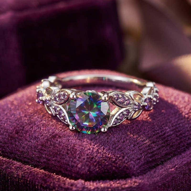 Sotiya Butterfly Round Cut Rainbow Mystic Quartz Engagement Ring Sterling Silver-Sotiya