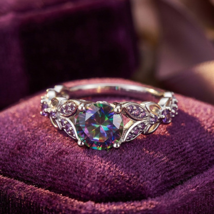 Sotiya Butterfly Round Cut Rainbow Mystic Quartz Engagement Ring Sterling Silver-Sotiya