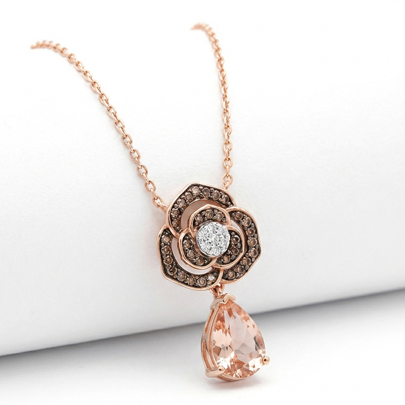 Sotiya Rose Synthetic Morganite Pear Cut Necklace Sterling Silver-Sotiya