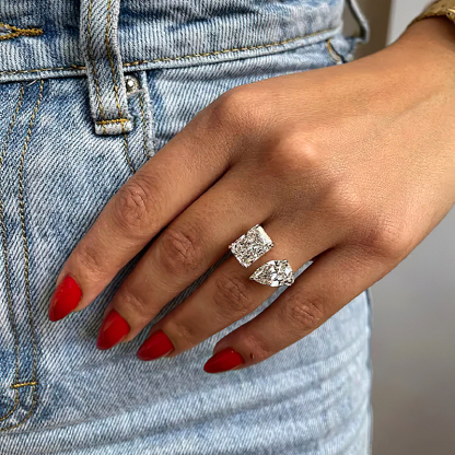 Sotiya Toi et Moi Radiant and Pear Cut Two Stone Engagement Ring High-carbon Zircon Sterling Silver-Sotiya