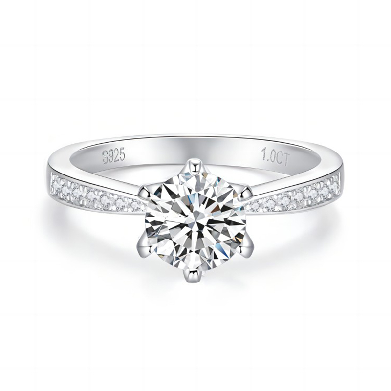 Sotiya 6 Prong Round Cut Moissanite Engagement Ring Sterling Silver-Sotiya