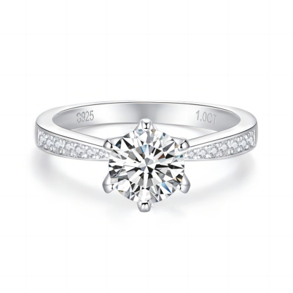 Sotiya 6 Prong Round Cut Moissanite Engagement Ring Sterling Silver-Sotiya
