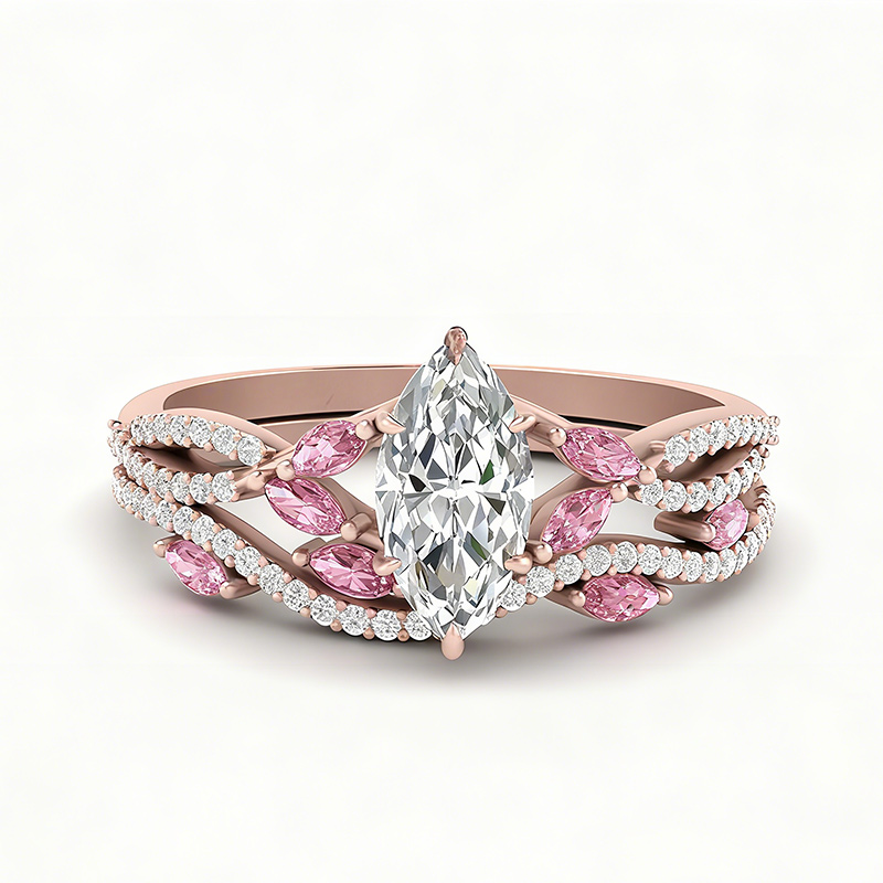 Sotiya Twisted Vine Marquise Cut Luxury Wedding Bridal Ring Set Sterling Silver-Sotiya