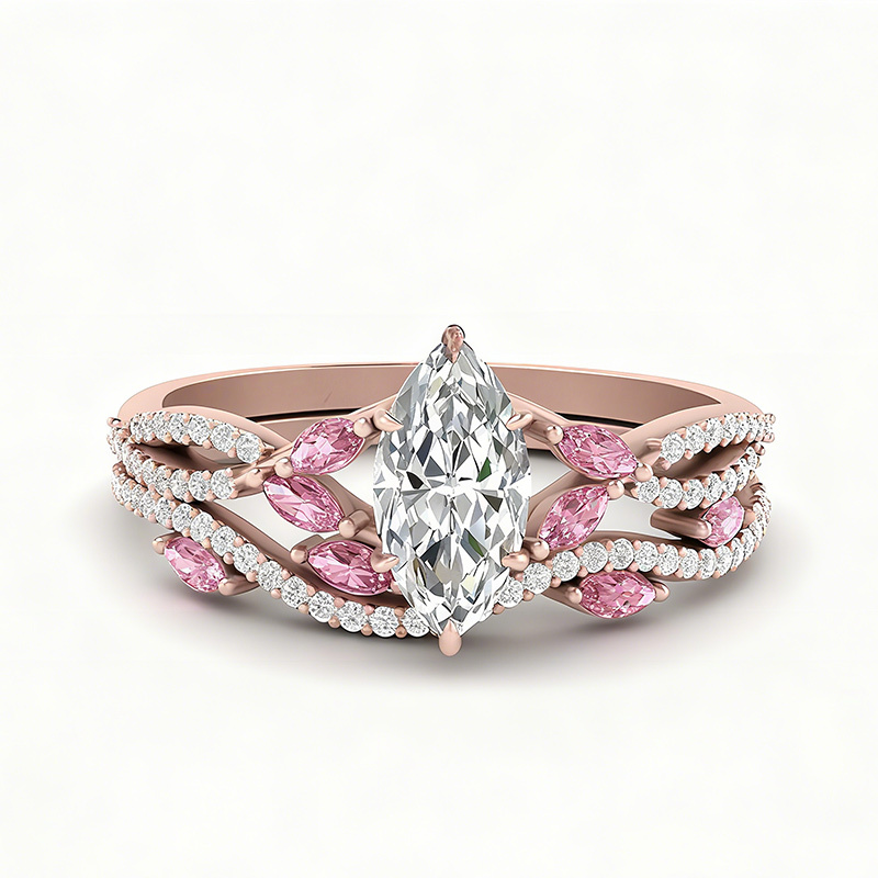 Sotiya Twisted Vine Marquise Cut Luxury Wedding Bridal Ring Set Sterling Silver-Sotiya