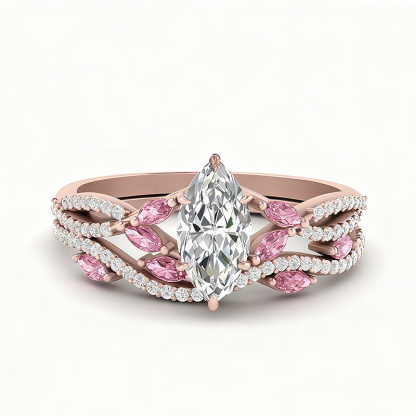 Sotiya Twisted Vine Marquise Cut Luxury Wedding Bridal Ring Set Sterling Silver-Sotiya