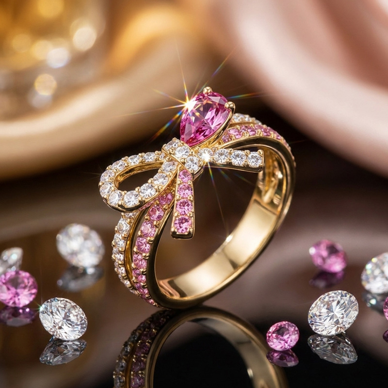 Sotiya Bow Knot Pink Pear Cut Cocktail Ring Sterling Silver-Sotiya