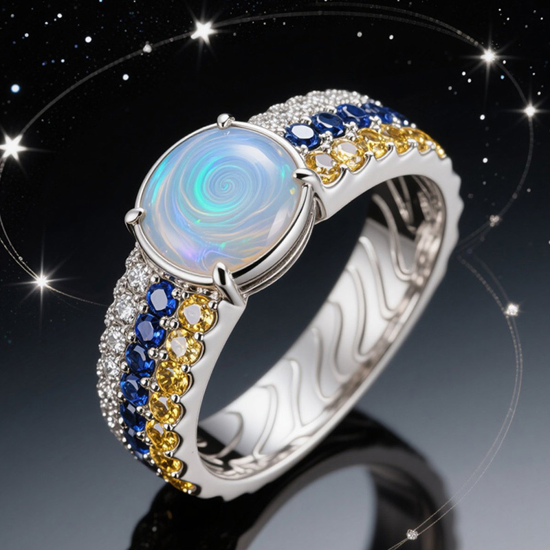 Sotiya Artist Collection Famous Painting Starry Night Opal Engagement Ring Sterling Silver-Sotiya