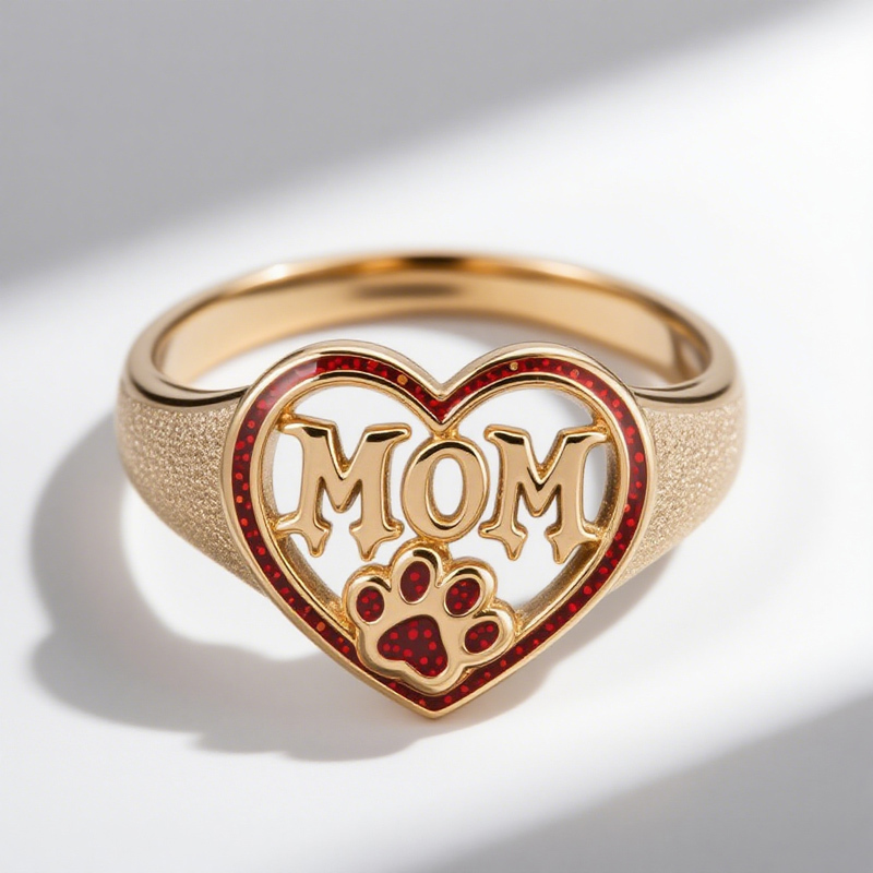 Sotiya Best Buds Comic Dog Paw Inspired Love MOM Ring Sterling Silver-Sotiya