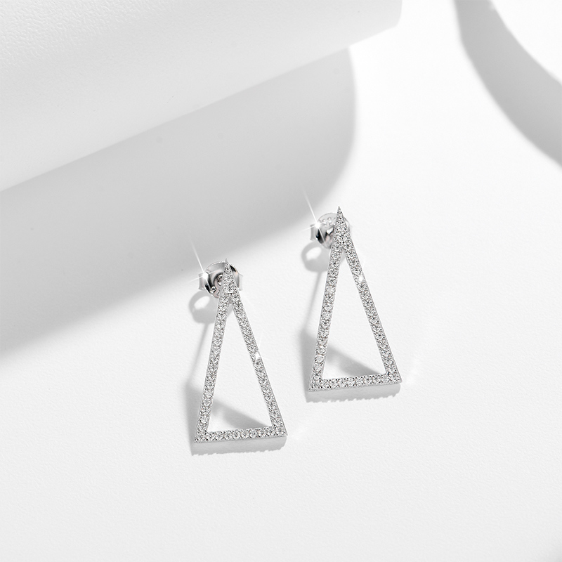 Sotiya Hollow Triangle Design Moissanite Drop Earrings Sterling Silver-Sotiya
