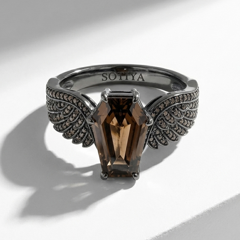 Sotiya Coffin Cut Coffee Wing Shank Engagement Ring Sterling Silver-Sotiya