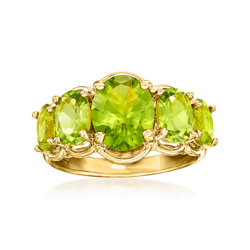 Sotiya Peridot Five-Stone Oval Engagement Ring in 18kt Gold Over Sterling Silver-Sotiya