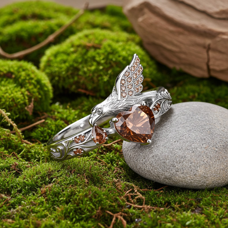 Sotiya Duskendale Eagle Castle Heart Cut Coffee Cocktail Ring Sterling Silver-Sotiya