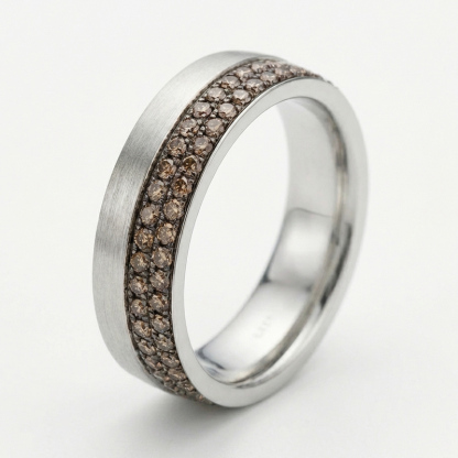 Sotiya Brushed Round Cut Coffee Couple Rings Sterling Silver-Sotiya