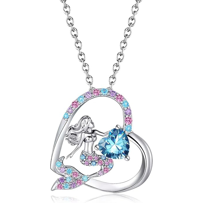 Sotiya Best Buds Mermaid Tail 12 Birthstones Heart Cut Necklace Sterling Silver-Sotiya