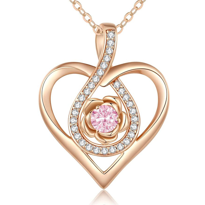 Sotiya 12 Birthstones Heart Rose Round Cut Necklace Sterling Silver-Sotiya