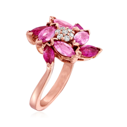 Sotiya Multi Colored Marquise Cut Hot Pink and Ruby Flower Ring Sterling Silver-Sotiya
