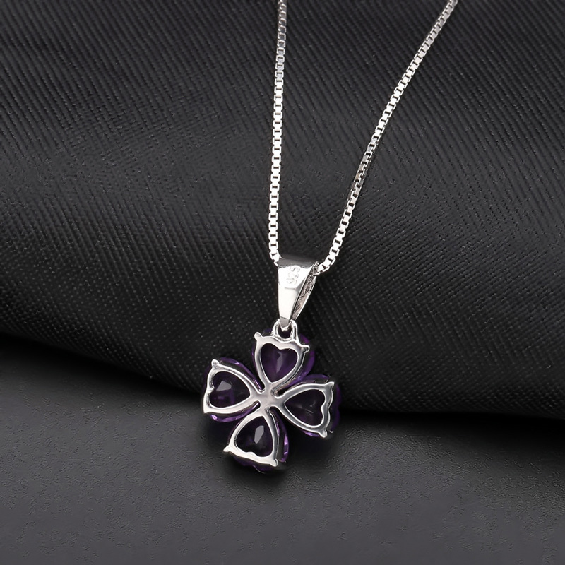 Sotiya Natural Gemstone Amethyst Four Leaf Clover Design Necklace Sterling Silver-Sotiya