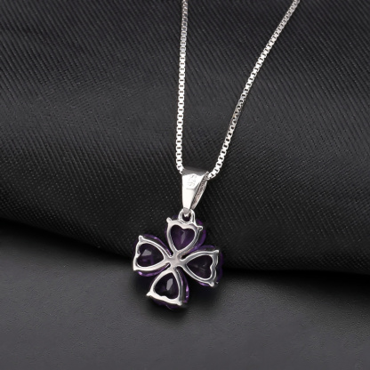 Sotiya Natural Gemstone Amethyst Four Leaf Clover Design Necklace Sterling Silver-Sotiya