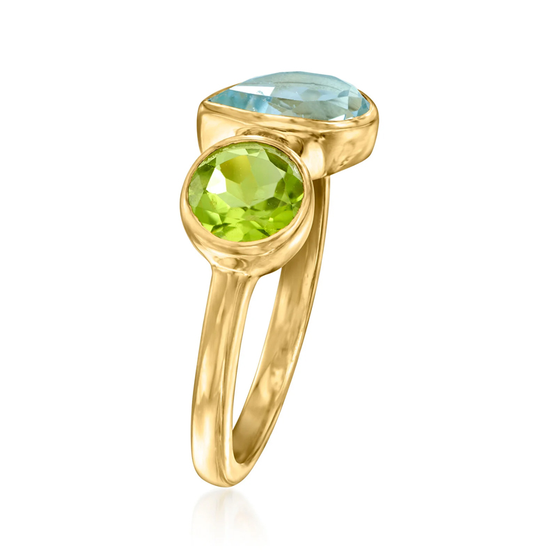 Sotiya Toi et Moi Round Peridot and Pear Cut Aquamarine Two Stone Engagement Ring Sterling Silver-Sotiya