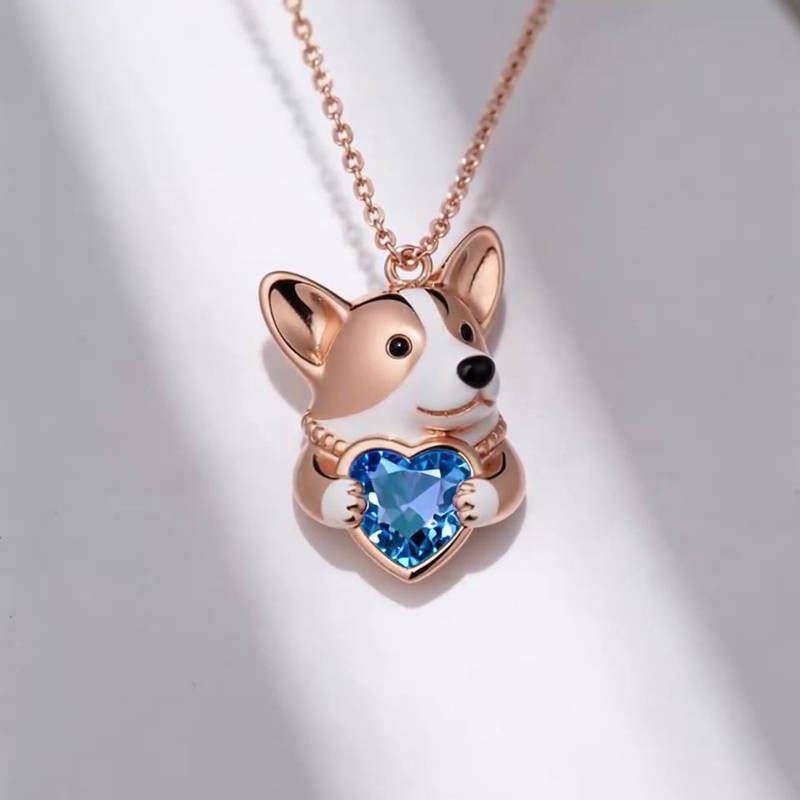 Sotiya Corgi Embraces Love Heart Birthstone Necklace-Sotiya