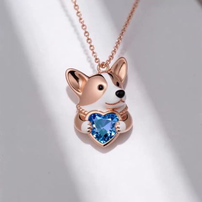 Sotiya Corgi Embraces Love Heart Birthstone Necklace-Sotiya