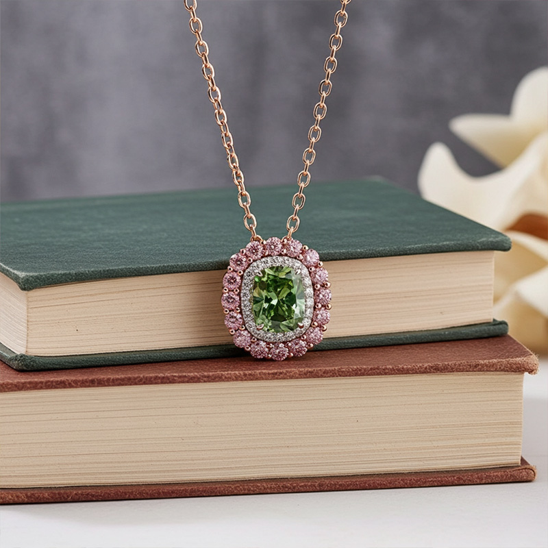 Sotiya Double Halo Cushion Cut Necklace Sterling Silver-Sotiya