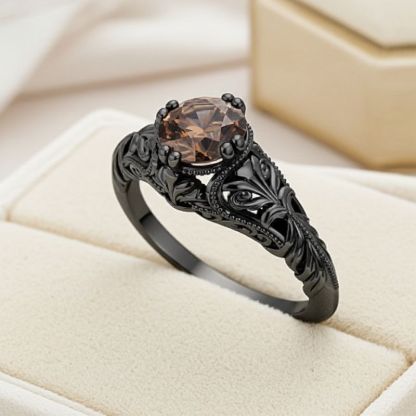 Sotiya Vintage Solitaire Coffee Round Cut Engagement Ring Sterling Silver