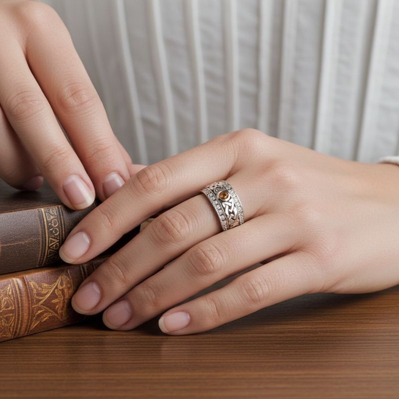 Sotiya Vintage Celtic Knot Round Cut Coffee Unisex Eternity Ring Sterling Silver