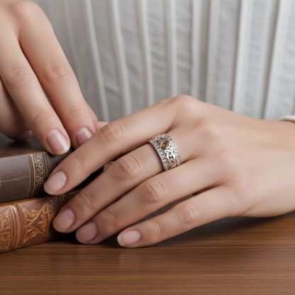 Sotiya Vintage Celtic Knot Round Cut Coffee Unisex Eternity Ring Sterling Silver
