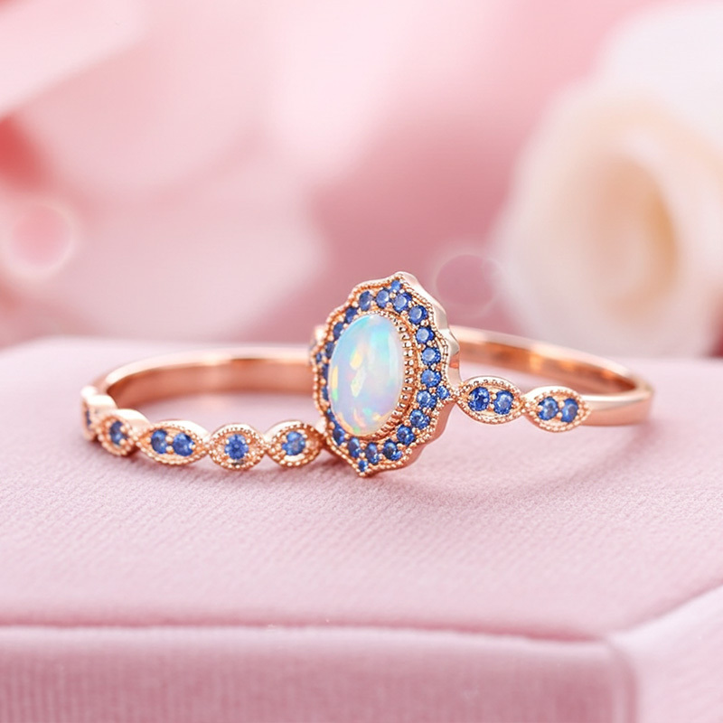 Sotiya Vintage Halo Oval Cut Opal Wedding Bridal Ring Set Sterling Silver-Sotiya