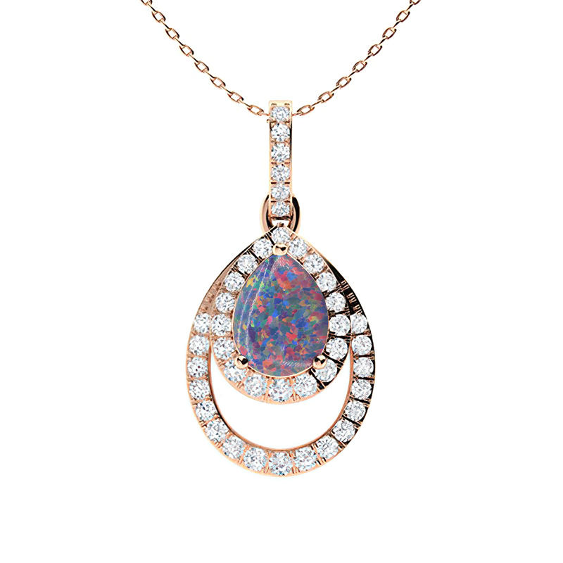 Sotiya Gorgeous Opal Pear Cut Halo Necklace Sterling Silver-Sotiya