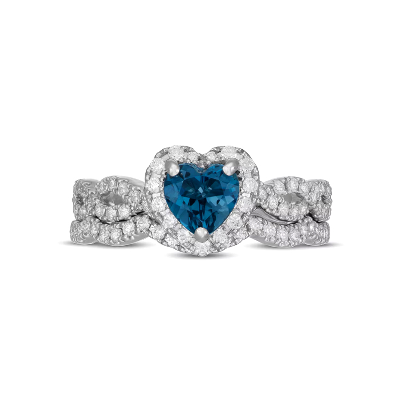 Sotiya Halo Heart Cut Twist Wedding Ring Set Sterling Silver-Sotiya